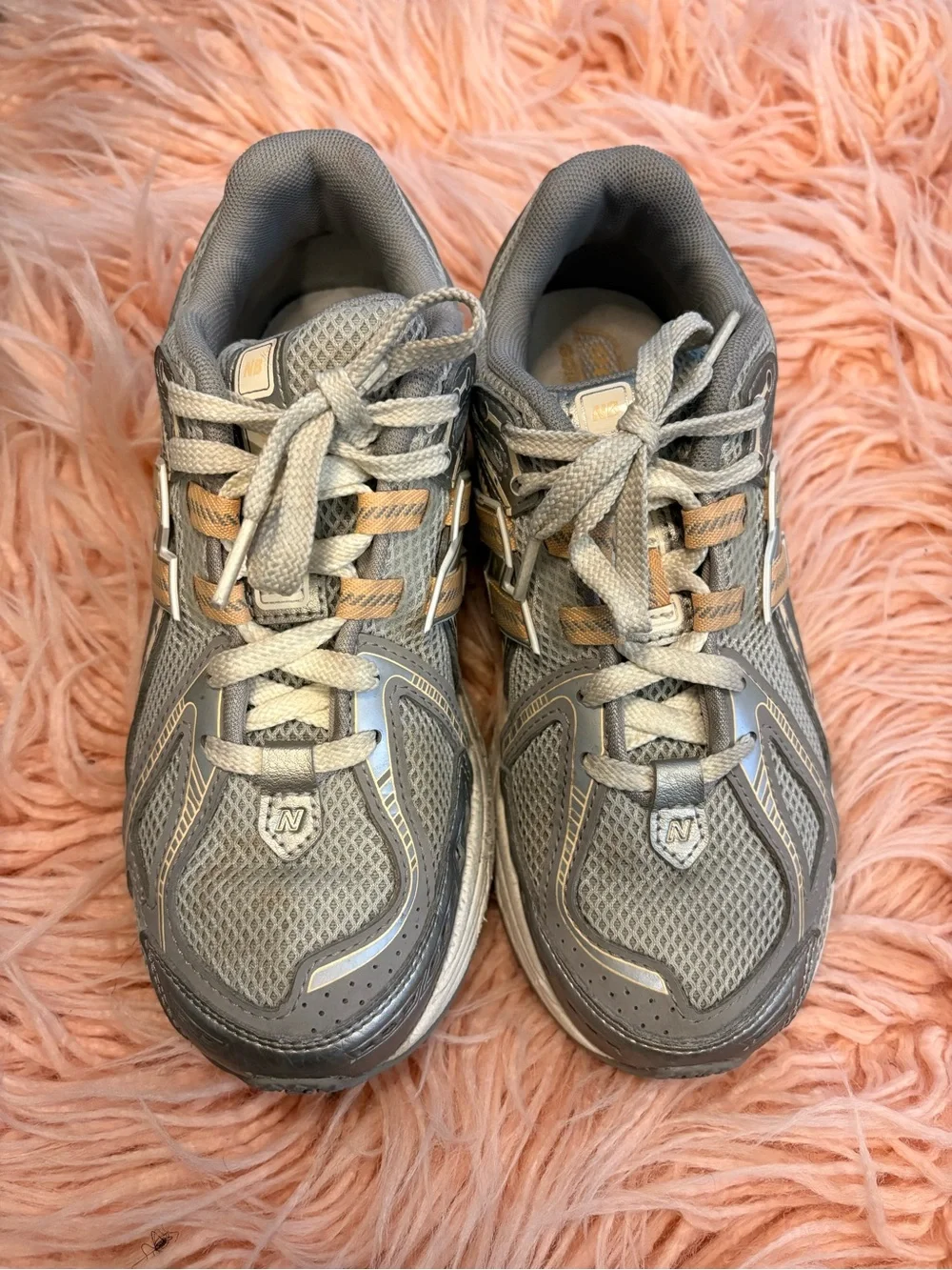 New Balance Kids Gray and Tan Athletic Sneakers